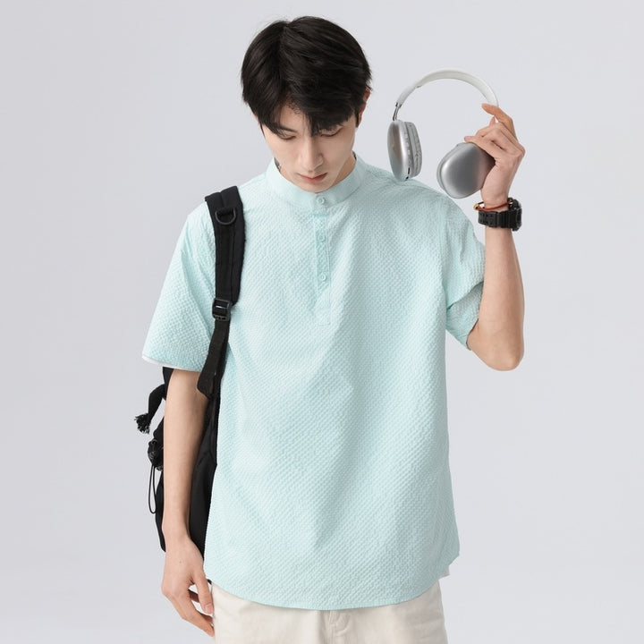 Men Textured Mandarin Collar Casual Shirt