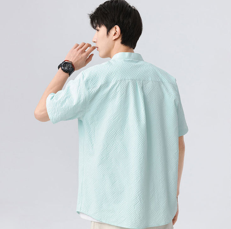 Men Textured Mandarin Collar Casual Shirt