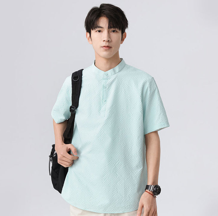 Men Textured Mandarin Collar Casual Shirt