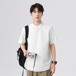 Men Textured Band Collar Casual Shirt