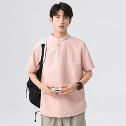 Men Textured Mandarin Collar Casual Shirt