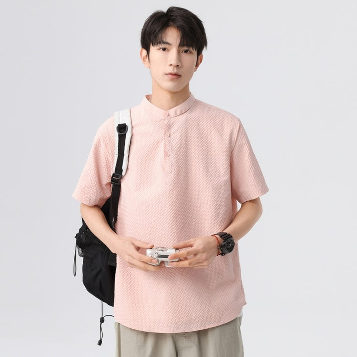 Men Textured Mandarin Collar Casual Shirt
