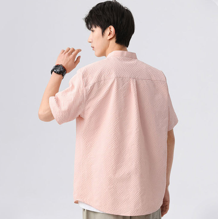 Men Textured Mandarin Collar Casual Shirt
