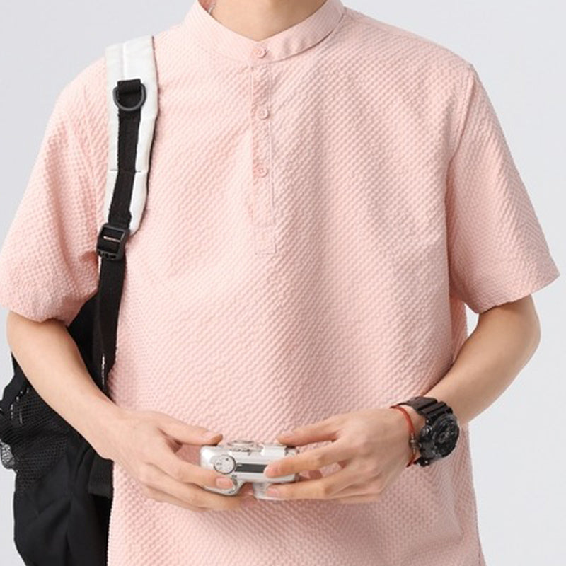 Men Textured Mandarin Collar Casual Shirt