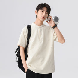 Men Textured Band Collar Casual Shirt