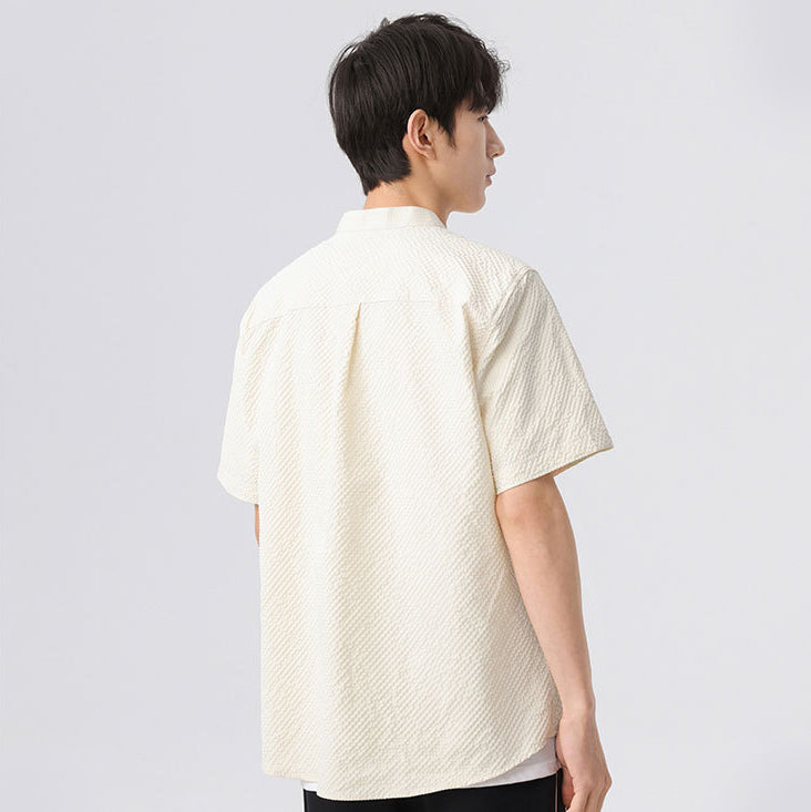 Men Textured Band Collar Casual Shirt