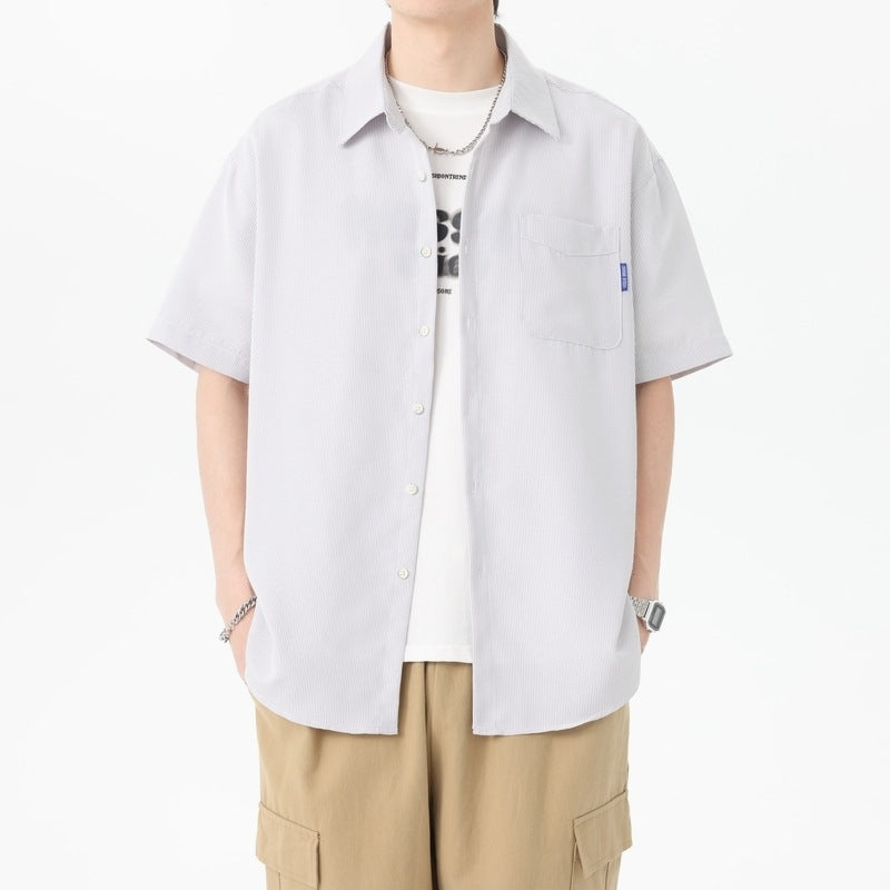 Men Vertical Striped Spread Collar Casual Shirt