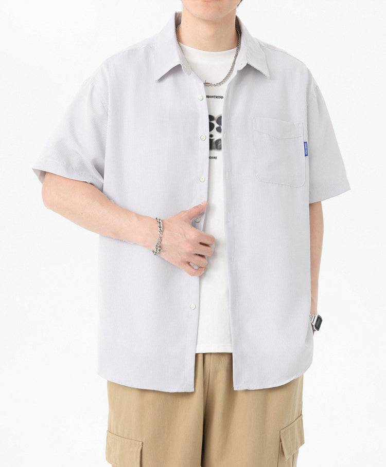 Men Vertical Striped Spread Collar Casual Shirt