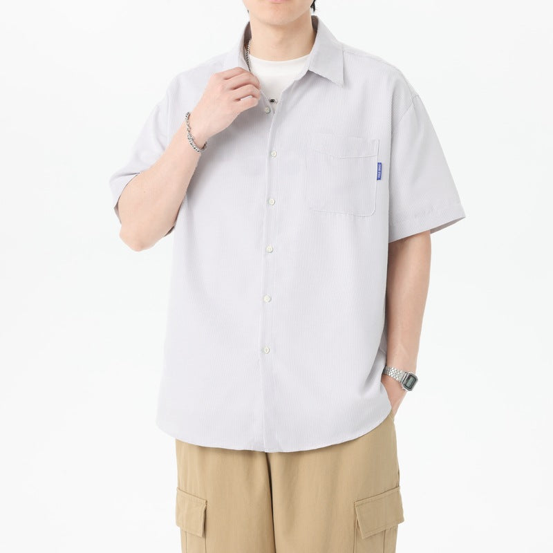 Men Vertical Striped Spread Collar Casual Shirt