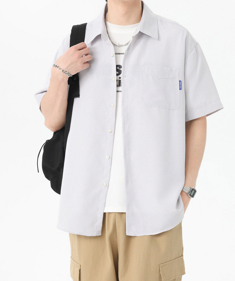 Men Vertical Striped Spread Collar Casual Shirt