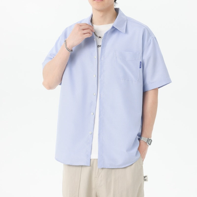 Men Vertical Striped Spread Collar Casual Shirt