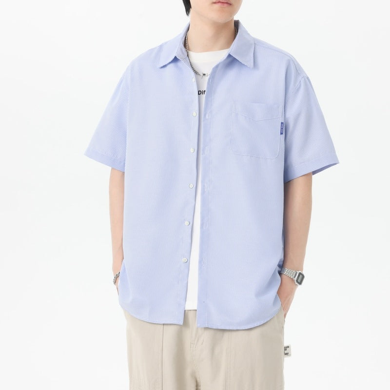 Men Vertical Striped Spread Collar Casual Shirt