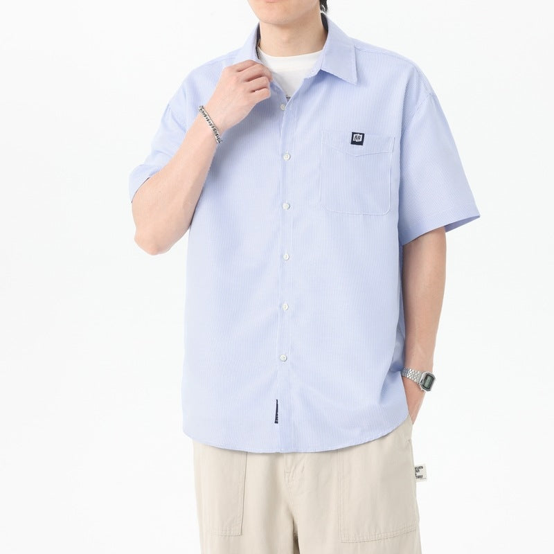 Men Vertical Striped Spread Collar Casual Shirt