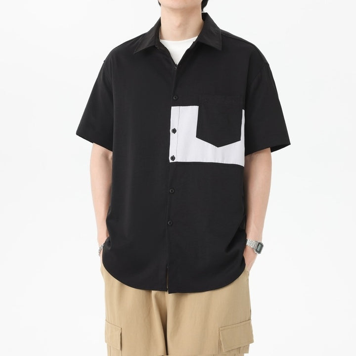 Colourblocked Spread Collar Regular Fit Shirt