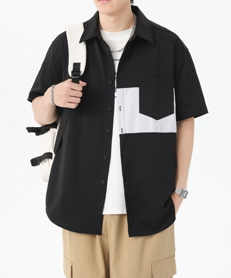 Colourblocked Spread Collar Regular Fit Shirt
