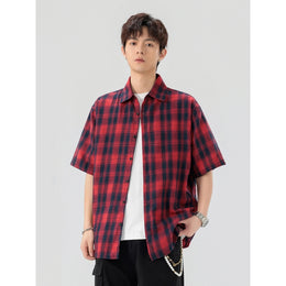 Men Buffalo Checked Spread Collar Casual Shirt