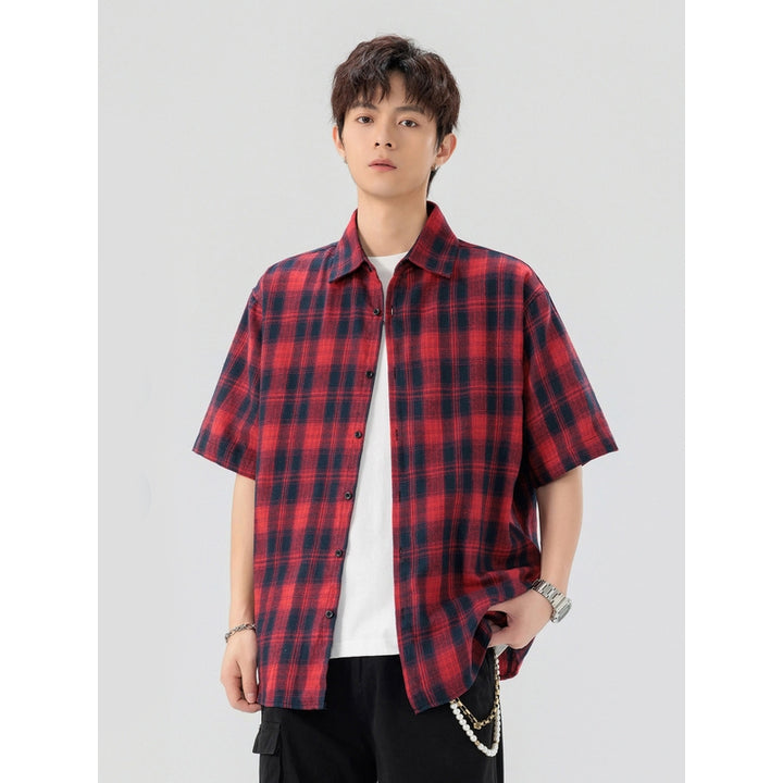 Men Buffalo Checked Spread Collar Casual Shirt