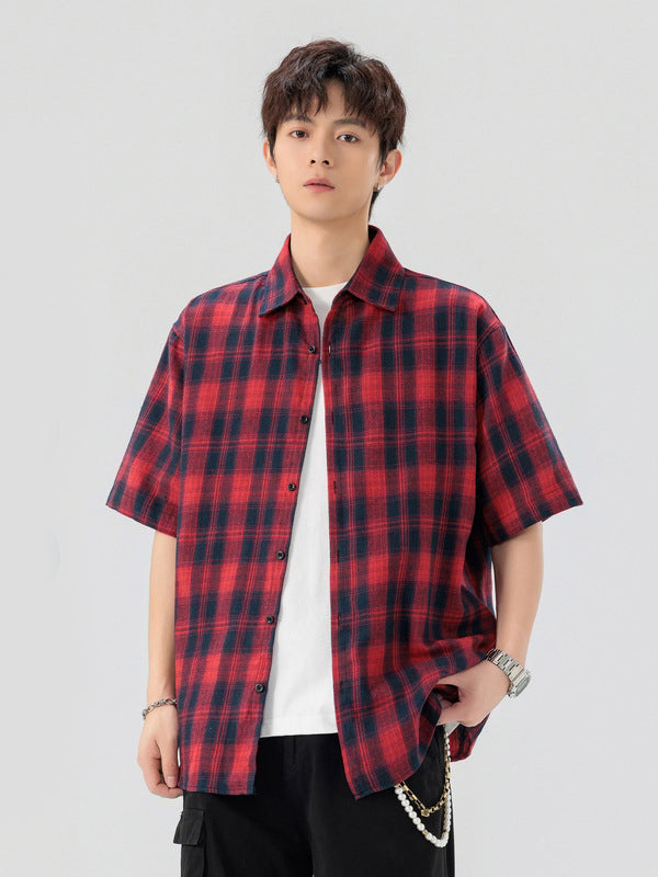 Men Buffalo Checked Spread Collar Casual Shirt