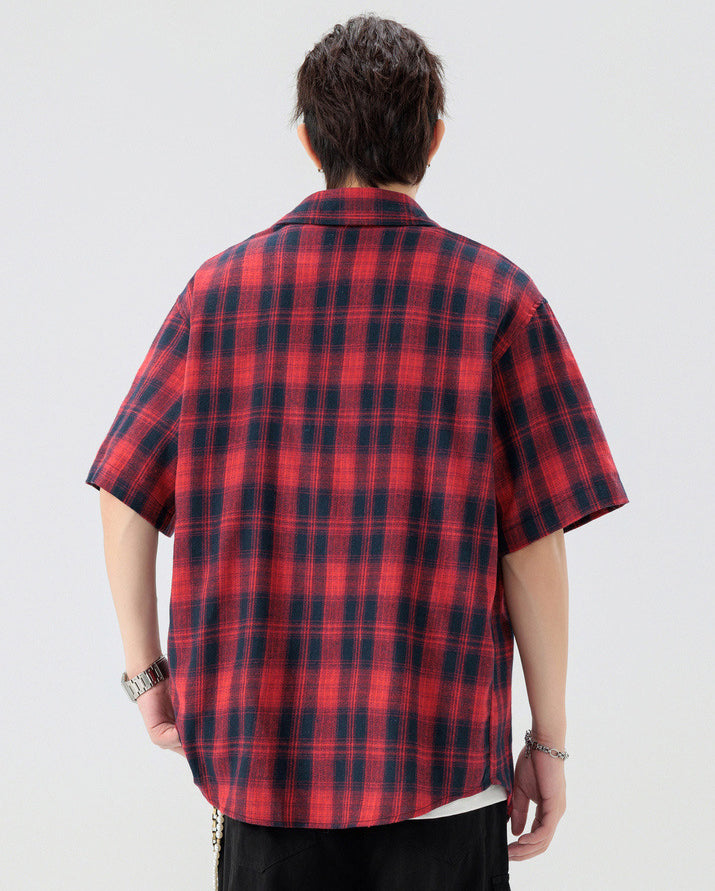 Men Buffalo Checked Spread Collar Casual Shirt