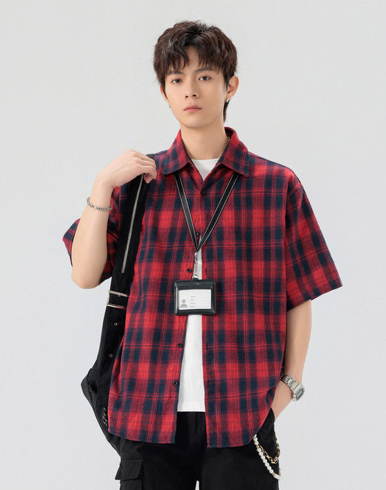Men Buffalo Checked Spread Collar Casual Shirt
