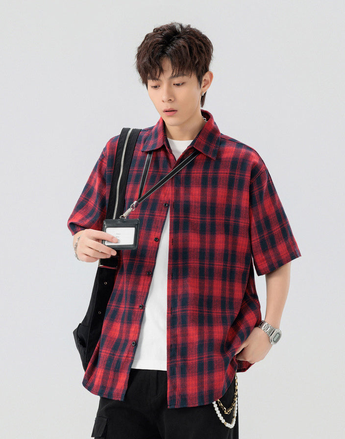 Men Buffalo Checked Spread Collar Casual Shirt