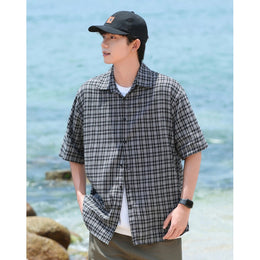 Men Gingham Checked Spread Collar Casual Shirt