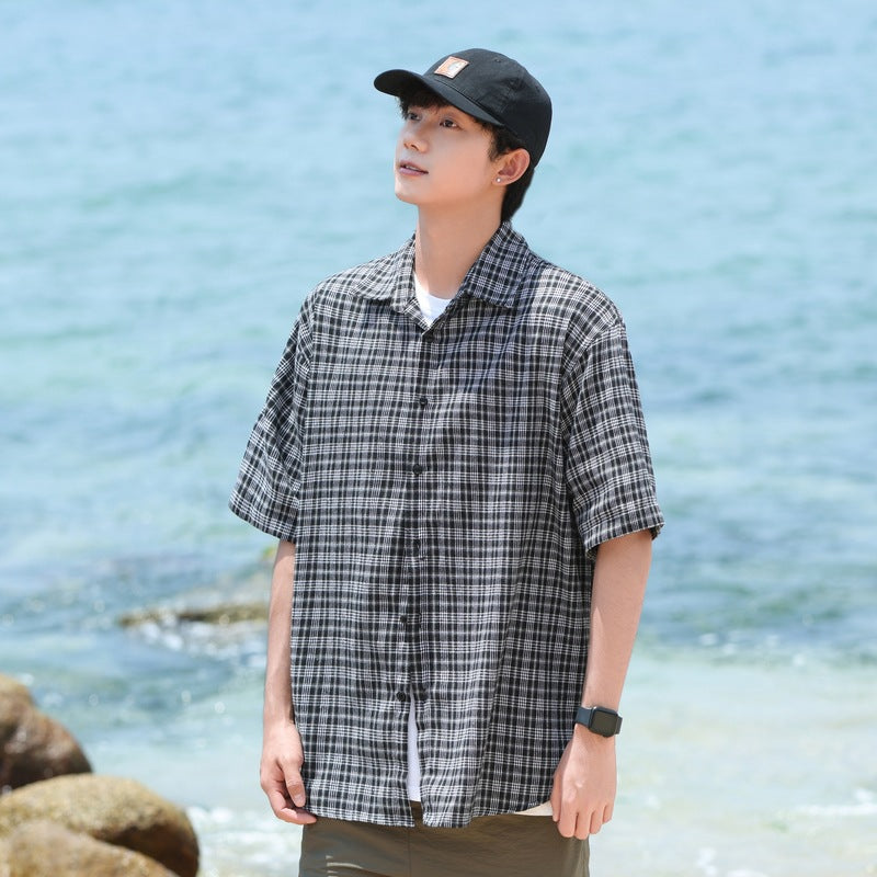 Men Gingham Checked Spread Collar Casual Shirt