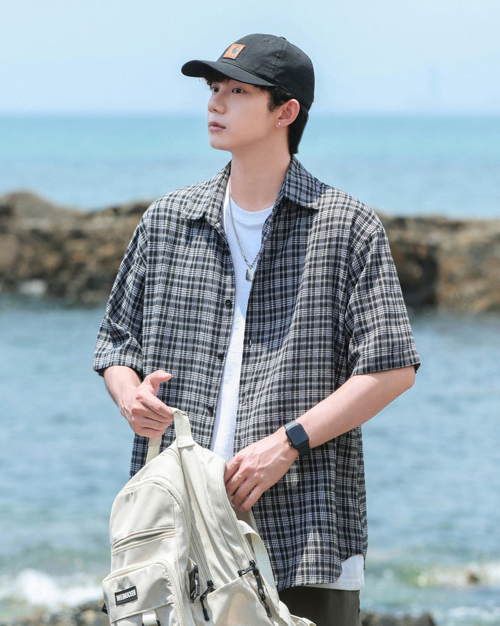 Men Gingham Checked Spread Collar Casual Shirt