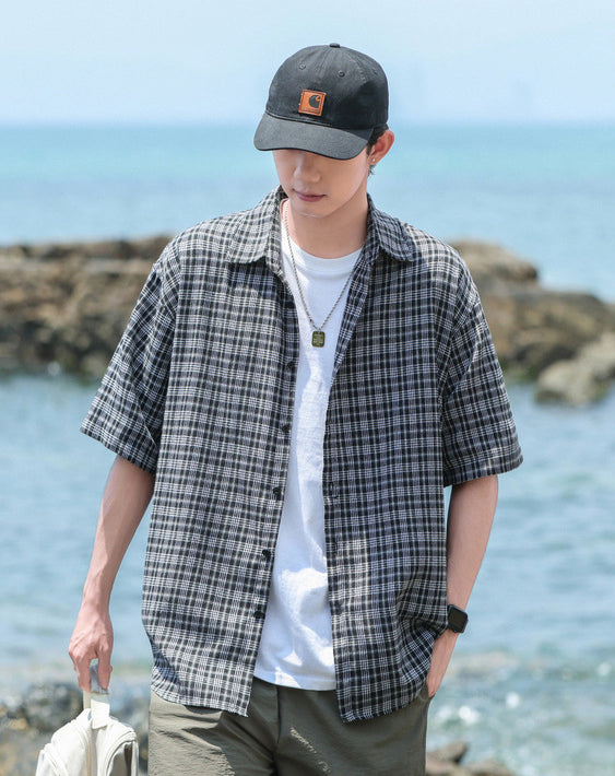 Men Gingham Checked Spread Collar Casual Shirt