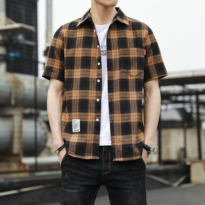 Men Buffalo Checked Spread Collar Casual Shirt