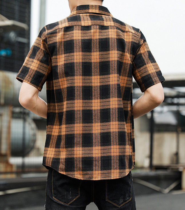 Men Buffalo Checked Spread Collar Casual Shirt