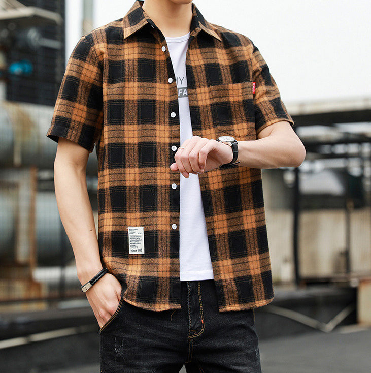 Men Buffalo Checked Spread Collar Casual Shirt