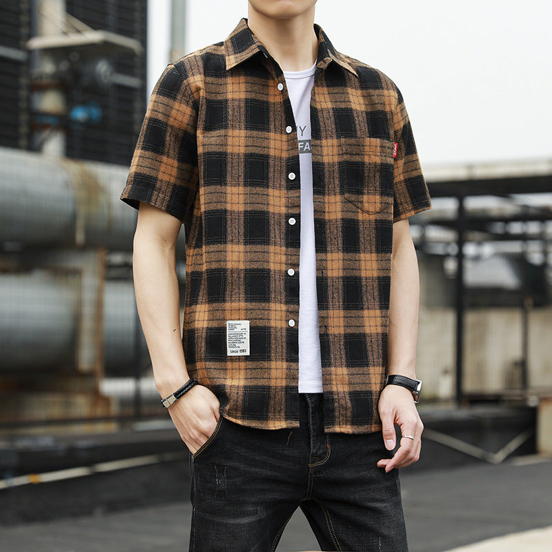 Men Buffalo Checked Spread Collar Casual Shirt