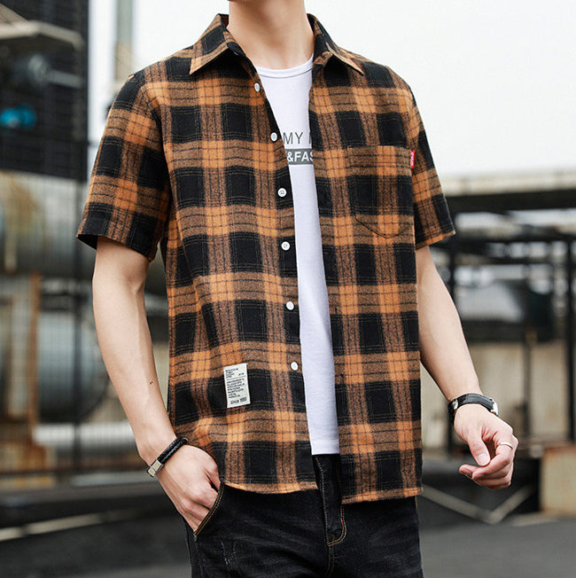 Men Buffalo Checked Spread Collar Casual Shirt