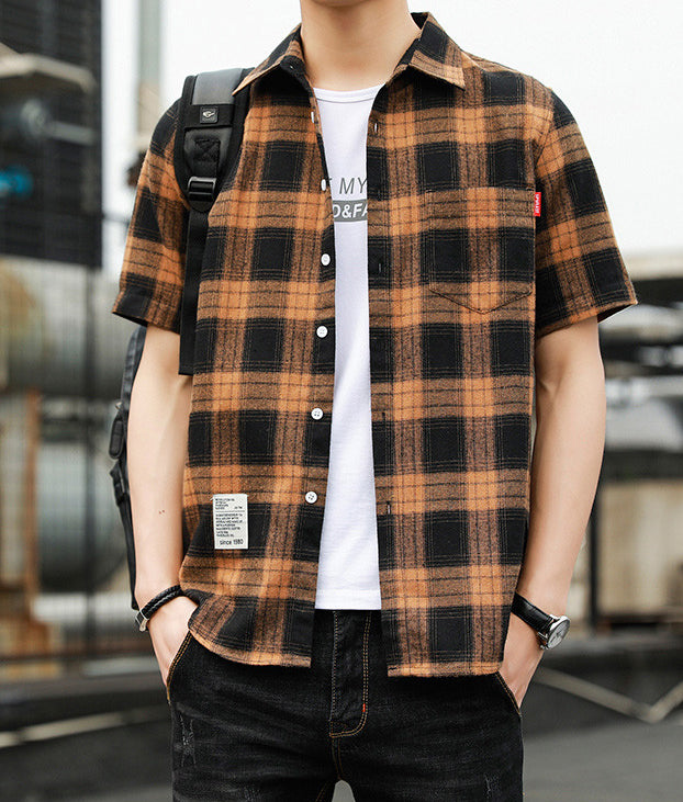 Men Buffalo Checked Spread Collar Casual Shirt