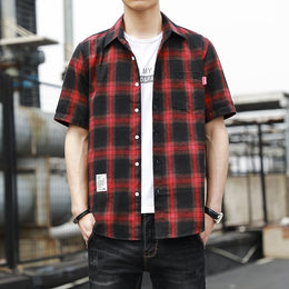 Men Buffalo Checked Spread Collar Casual Shirt