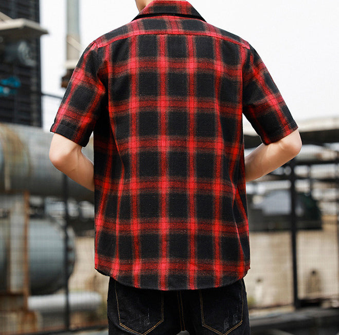 Men Buffalo Checked Spread Collar Casual Shirt