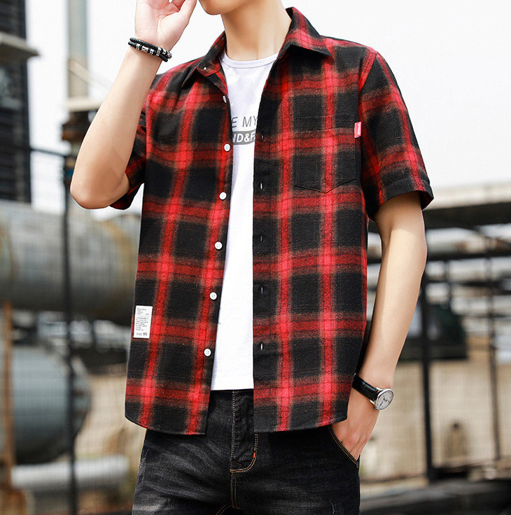 Men Buffalo Checked Spread Collar Casual Shirt