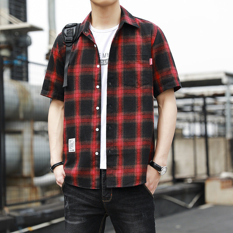 Men Buffalo Checked Spread Collar Casual Shirt