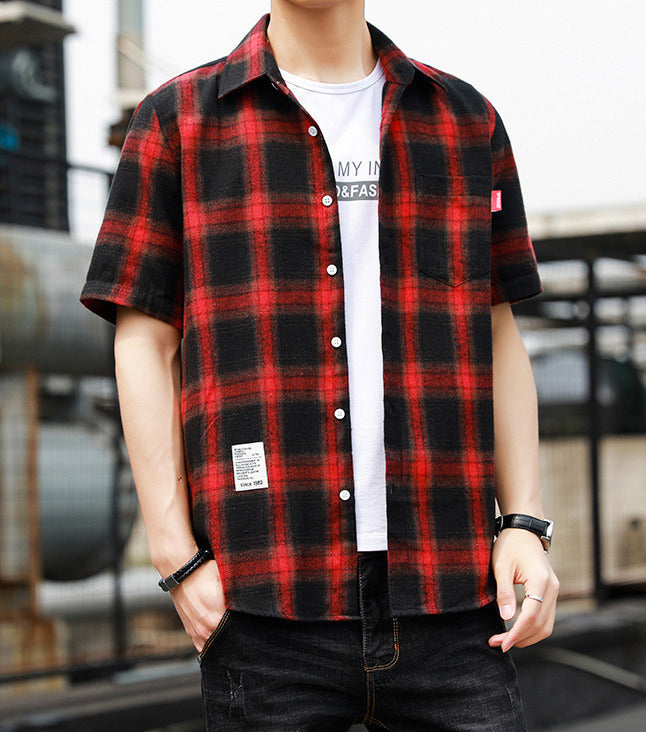 Men Buffalo Checked Spread Collar Casual Shirt