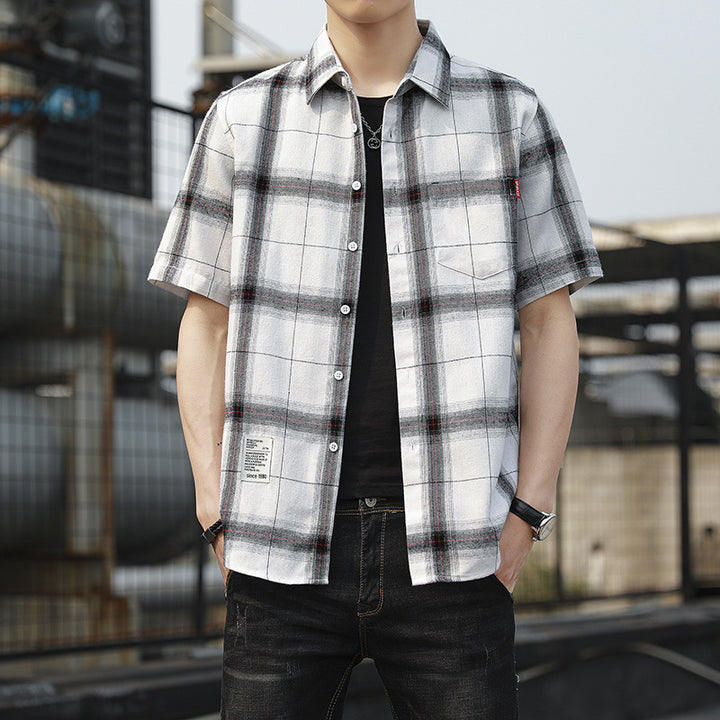 Men Buffalo Checked Spread Collar Casual Shirt