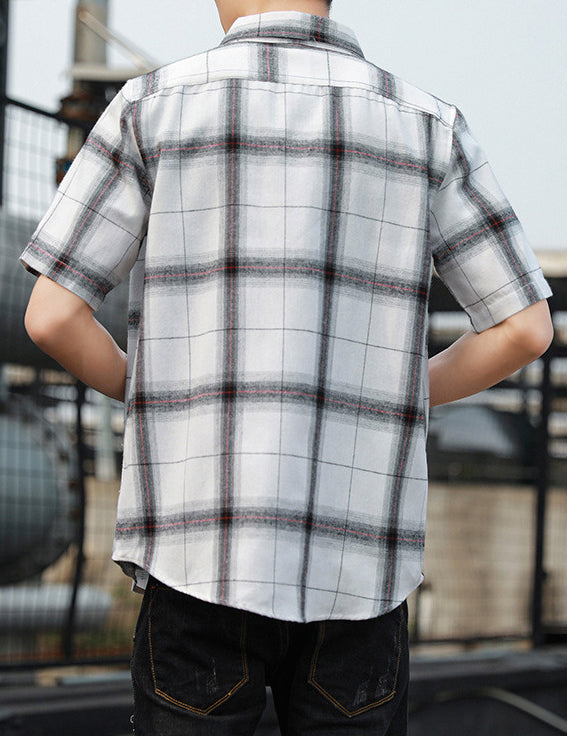 Men Buffalo Checked Spread Collar Casual Shirt