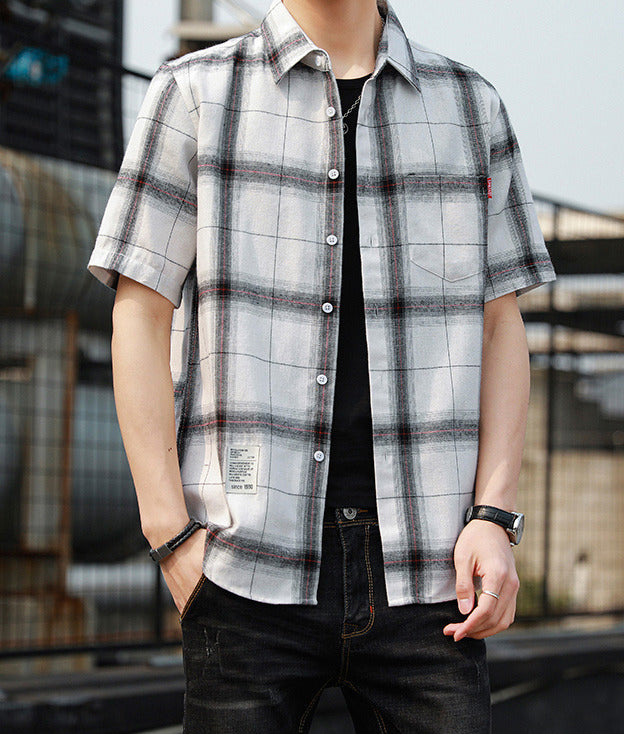 Men Buffalo Checked Spread Collar Casual Shirt