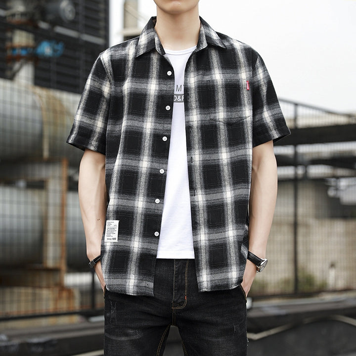 Men Buffalo Checked Spread Collar Casual Shirt
