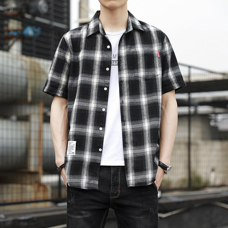 Men Buffalo Checked Spread Collar Casual Shirt