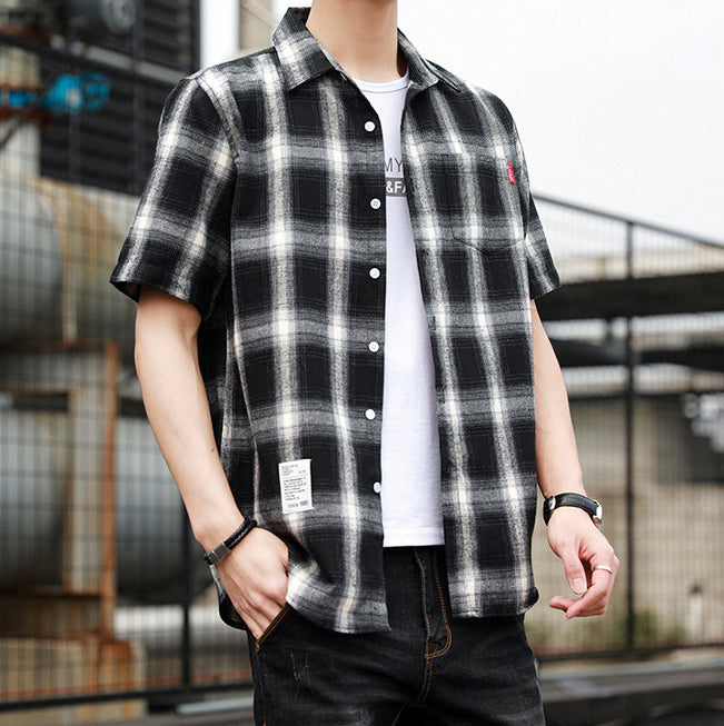 Men Buffalo Checked Spread Collar Casual Shirt