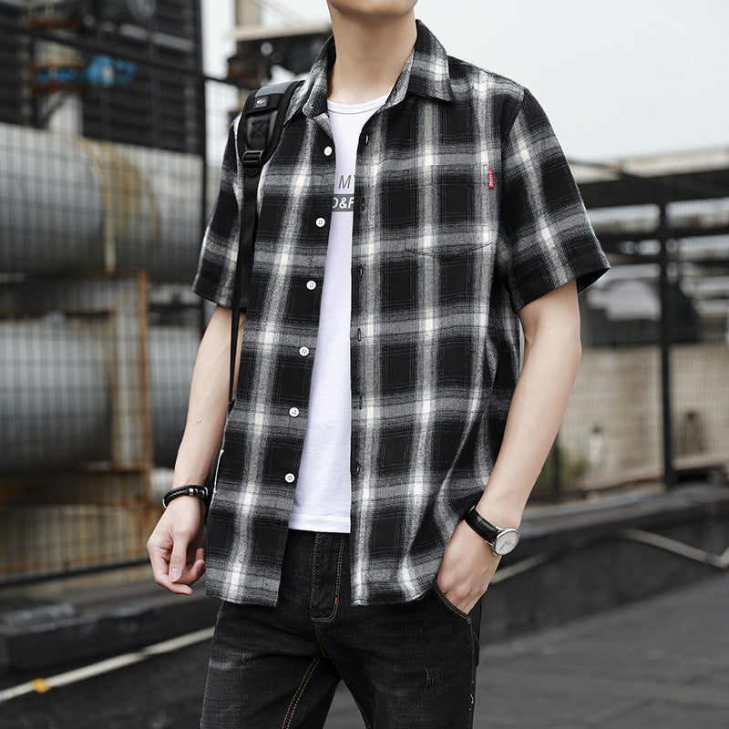 Men Buffalo Checked Spread Collar Casual Shirt