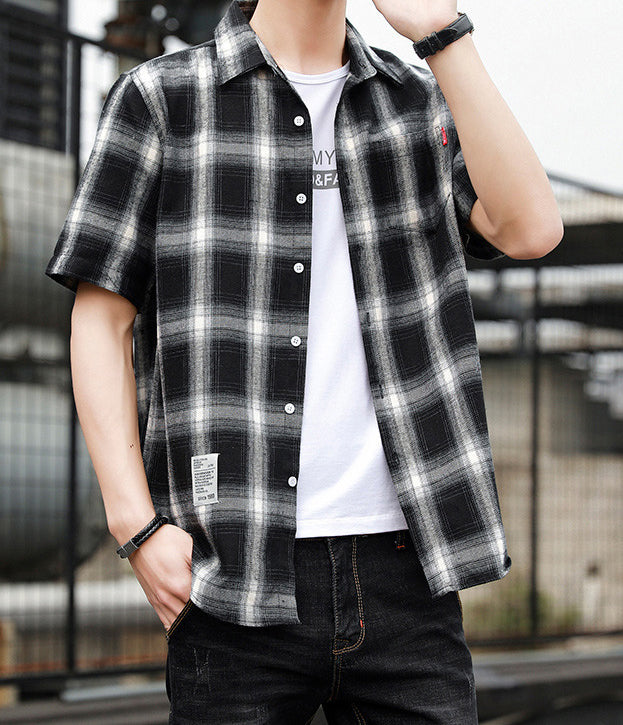 Men Buffalo Checked Spread Collar Casual Shirt