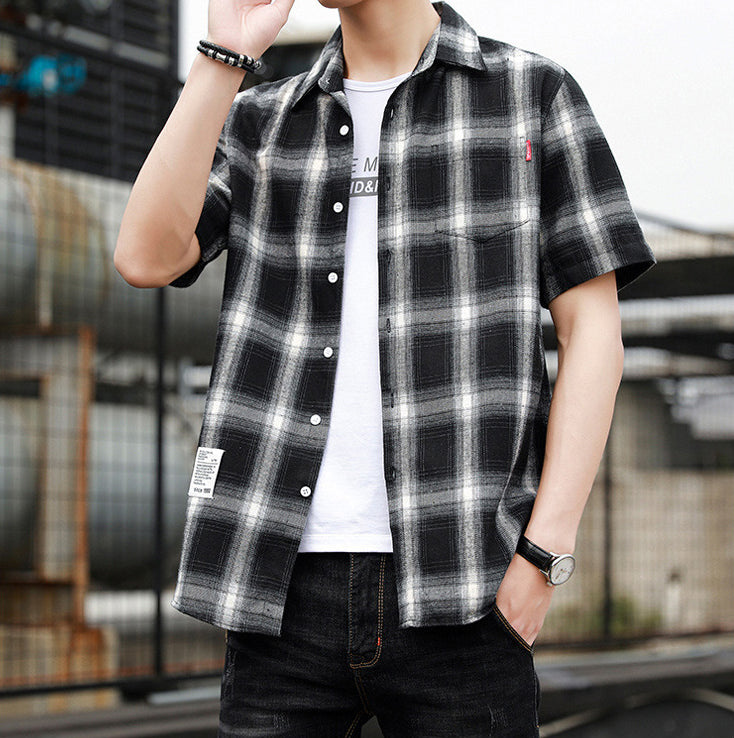 Men Buffalo Checked Spread Collar Casual Shirt