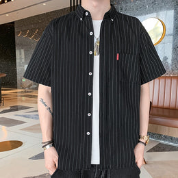 Men Vertical Striped Button-Down Collar Casual Shirt